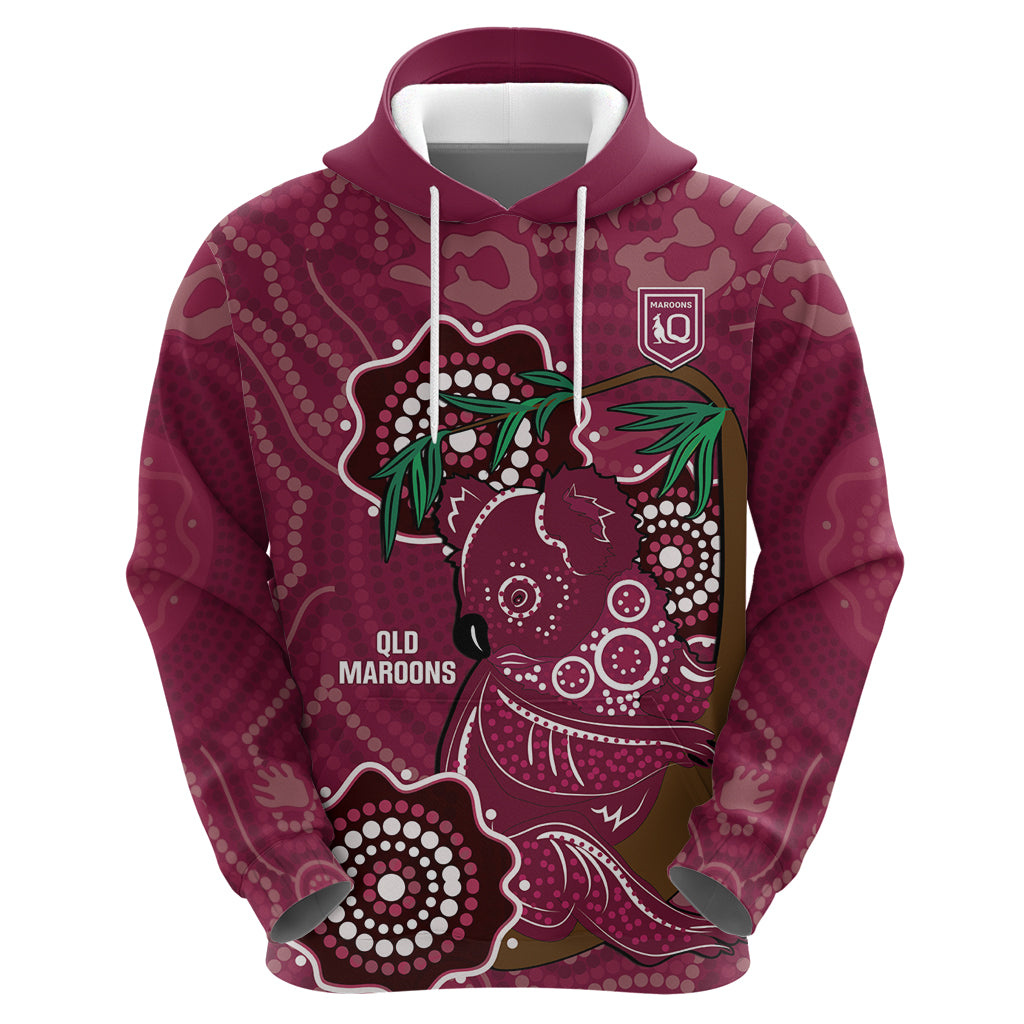 Custom Queensland Maroons Rugby Hoodie 2024 Koala Mix Aboriginal Art - Vibe Hoodie Shop