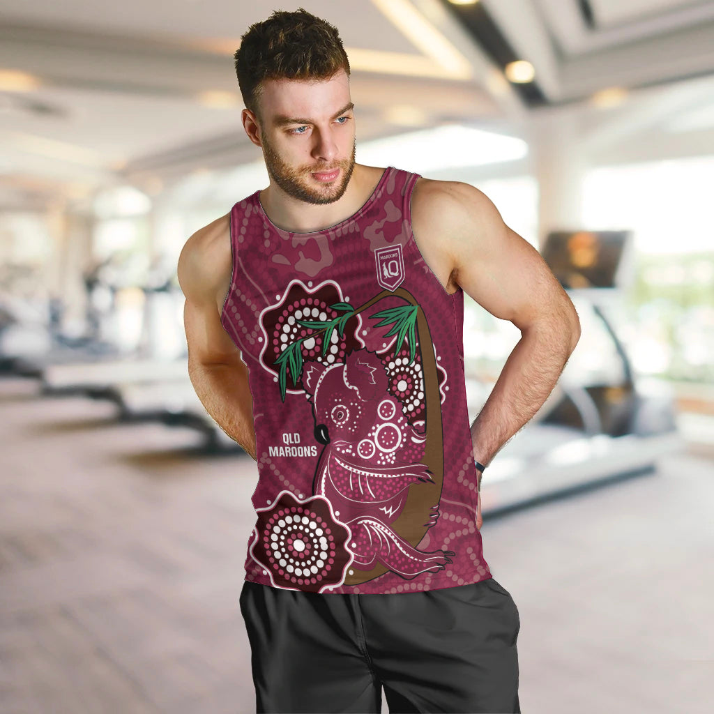 Custom Queensland Maroons Rugby Men Tank Top 2024 Koala Mix Aboriginal Art - Vibe Hoodie Shop
