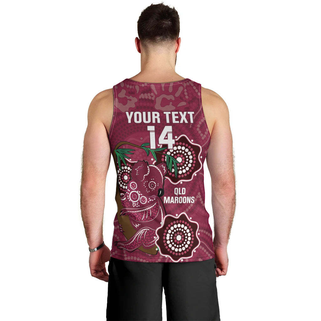 Custom Queensland Maroons Rugby Men Tank Top 2024 Koala Mix Aboriginal Art - Vibe Hoodie Shop