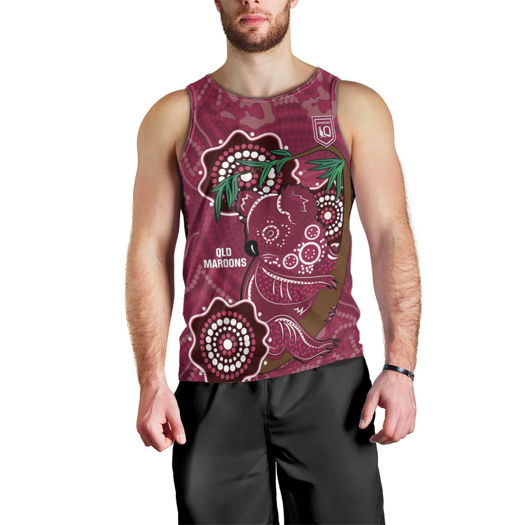 Custom Queensland Maroons Rugby Men Tank Top 2024 Koala Mix Aboriginal Art - Vibe Hoodie Shop