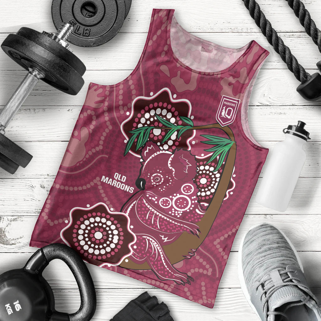 Custom Queensland Maroons Rugby Men Tank Top 2024 Koala Mix Aboriginal Art - Vibe Hoodie Shop