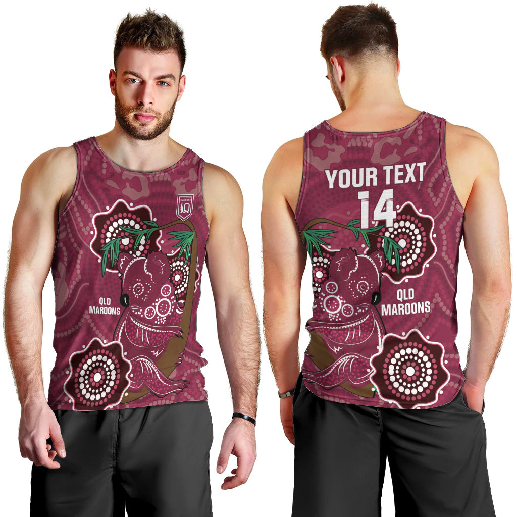 Custom Queensland Maroons Rugby Men Tank Top 2024 Koala Mix Aboriginal Art - Vibe Hoodie Shop