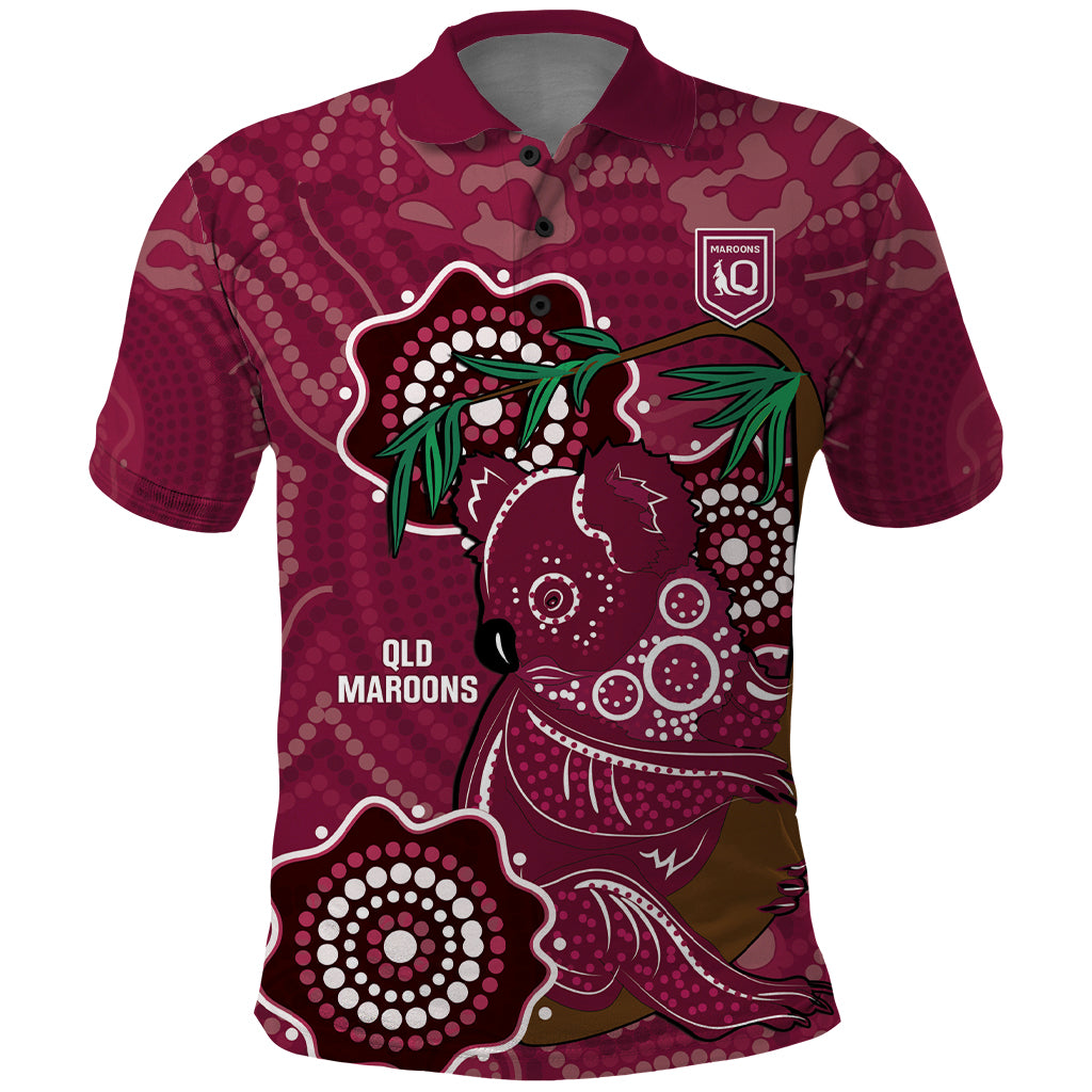 Custom Queensland Maroons Rugby Polo Shirt 2024 Koala Mix Aboriginal Art - Vibe Hoodie Shop