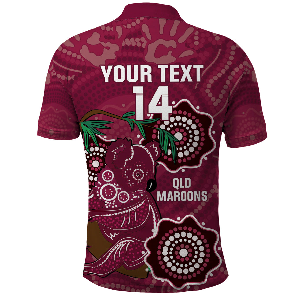 Custom Queensland Maroons Rugby Polo Shirt 2024 Koala Mix Aboriginal Art - Vibe Hoodie Shop