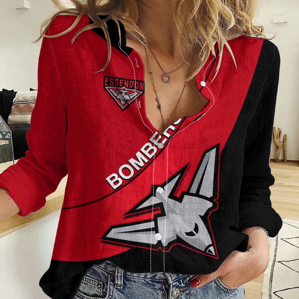 Essendon Football 2023 Women Casual Shirt Go Bombers Simple Style - Vibe Hoodie Shop