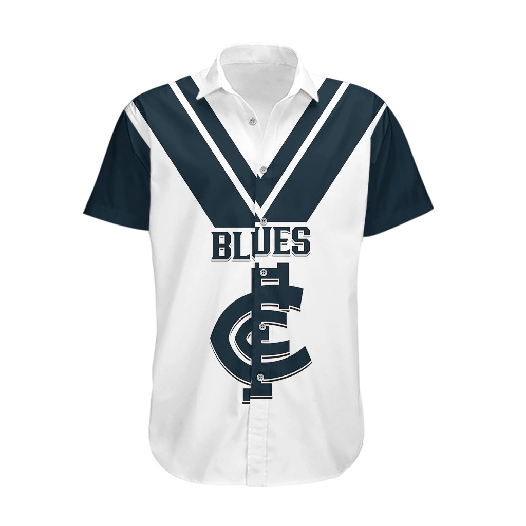 Carlton Football 2023 Hawaiian Shirt Go Blues White Simple Style - Vibe Hoodie Shop