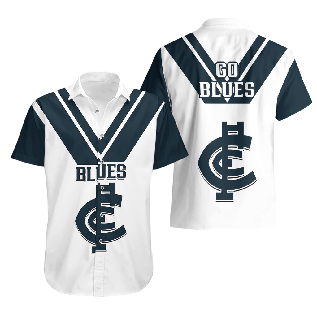 Carlton Football 2023 Hawaiian Shirt Go Blues White Simple Style - Vibe Hoodie Shop