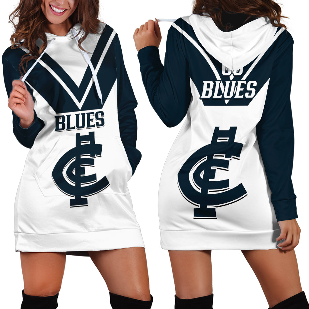 Carlton Football 2023 Hoodie Dress Go Blues White Simple Style - Vibe Hoodie Shop