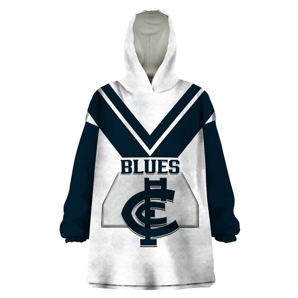 Carlton Football 2023 Wearable Blanket Hoodie Go Blues White Simple Style - Vibe Hoodie Shop