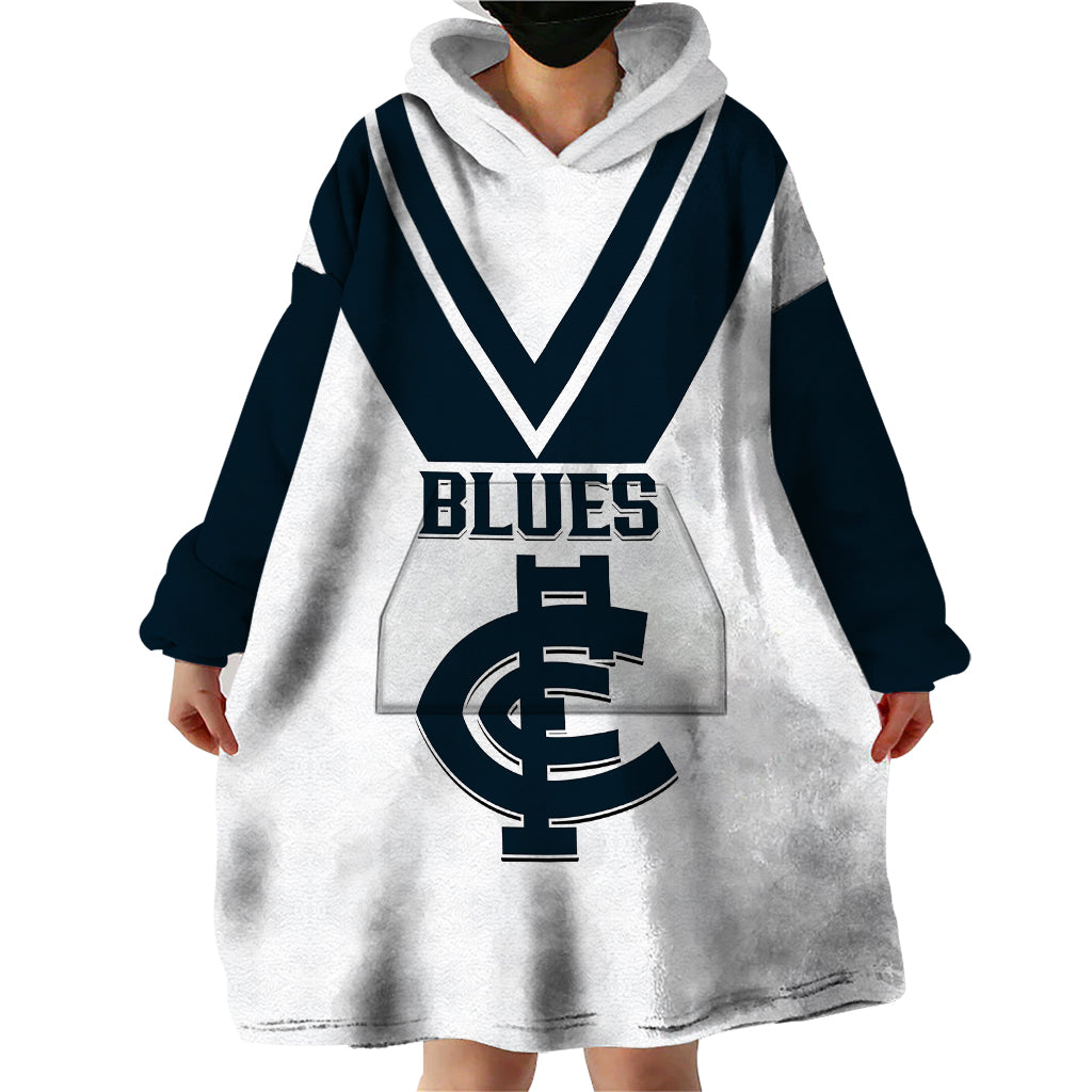 Carlton Football 2023 Wearable Blanket Hoodie Go Blues White Simple Style - Vibe Hoodie Shop