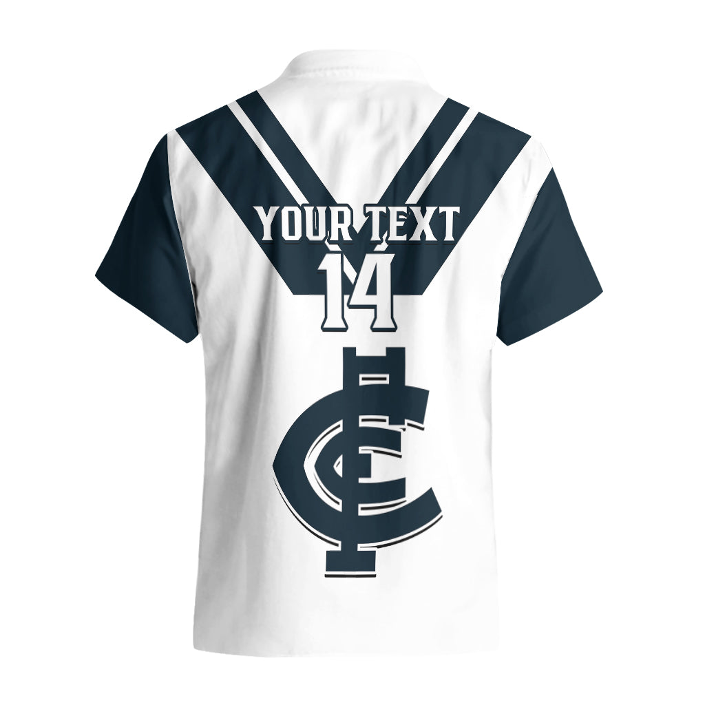 Personalised Carlton Football 2023 Hawaiian Shirt Go Blues White Simple Style - Vibe Hoodie Shop