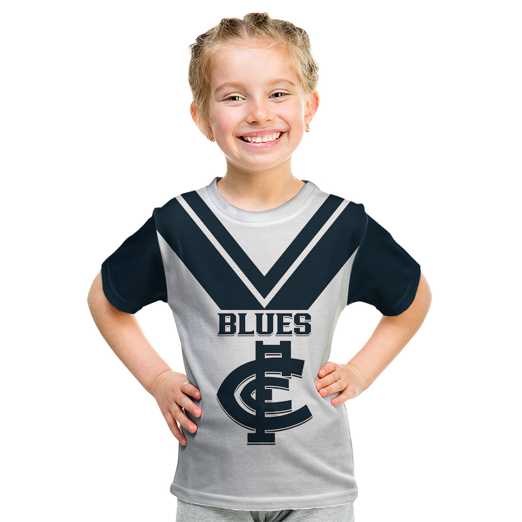 Personalised Carlton Football 2023 Kid T Shirt Go Blues White Simple Style - Vibe Hoodie Shop