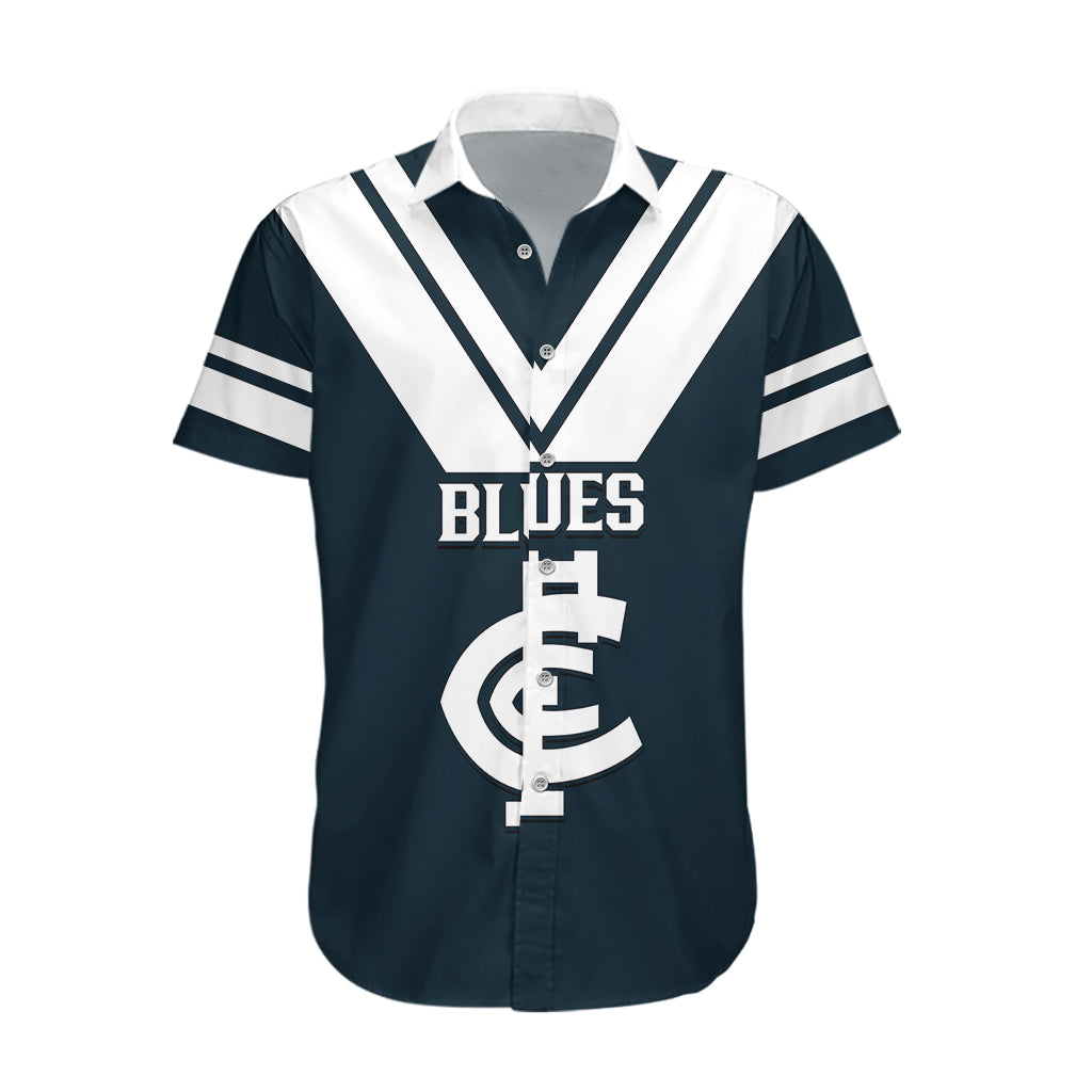 Carlton Football 2023 Hawaiian Shirt Go Blues Navy Simple Style - Vibe Hoodie Shop