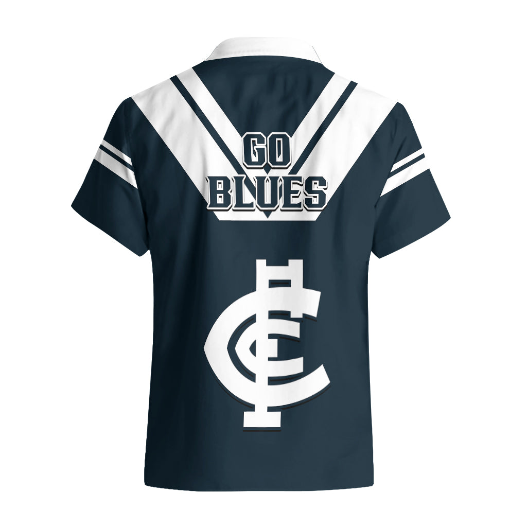 Carlton Football 2023 Hawaiian Shirt Go Blues Navy Simple Style - Vibe Hoodie Shop