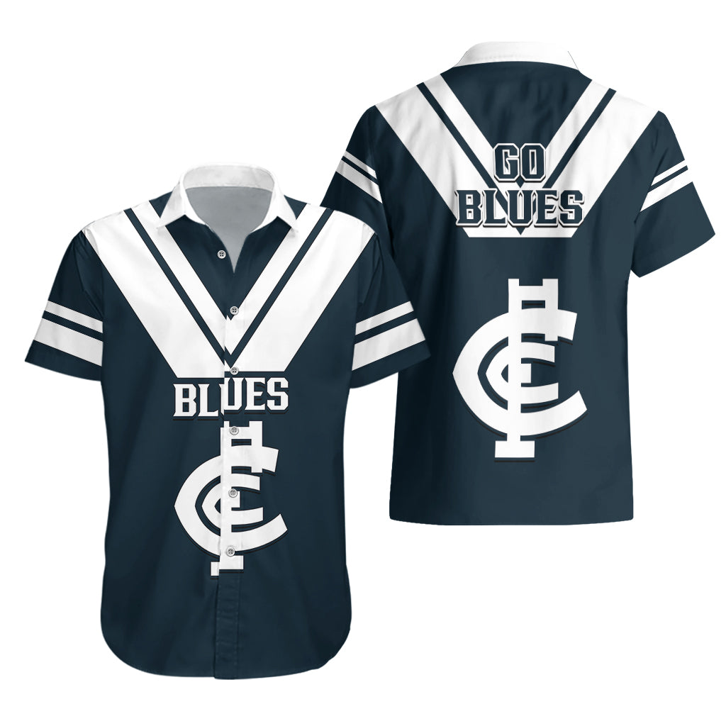 Carlton Football 2023 Hawaiian Shirt Go Blues Navy Simple Style - Vibe Hoodie Shop