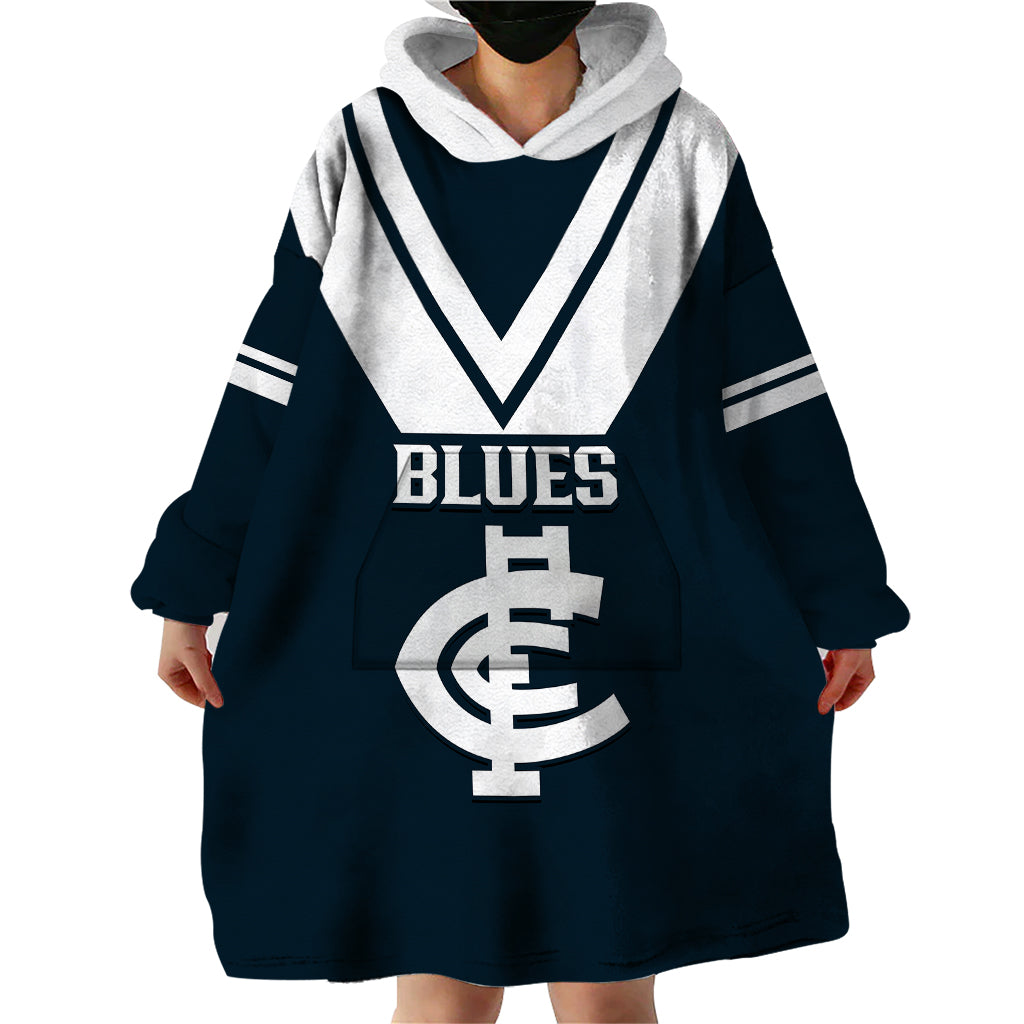 Carlton Football 2023 Wearable Blanket Hoodie Go Blues Navy Simple Style - Vibe Hoodie Shop