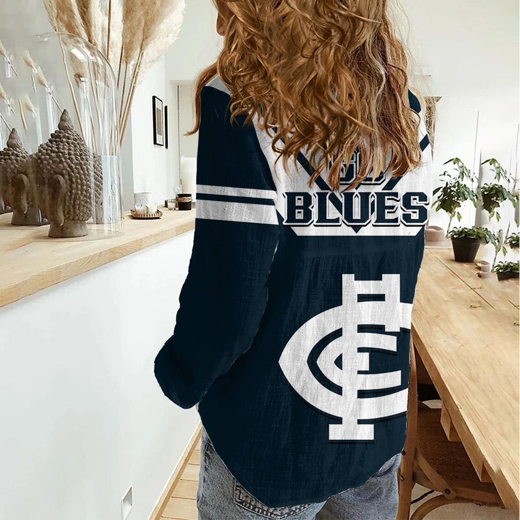 Carlton Football 2023 Women Casual Shirt Go Blues Navy Simple Style - Vibe Hoodie Shop