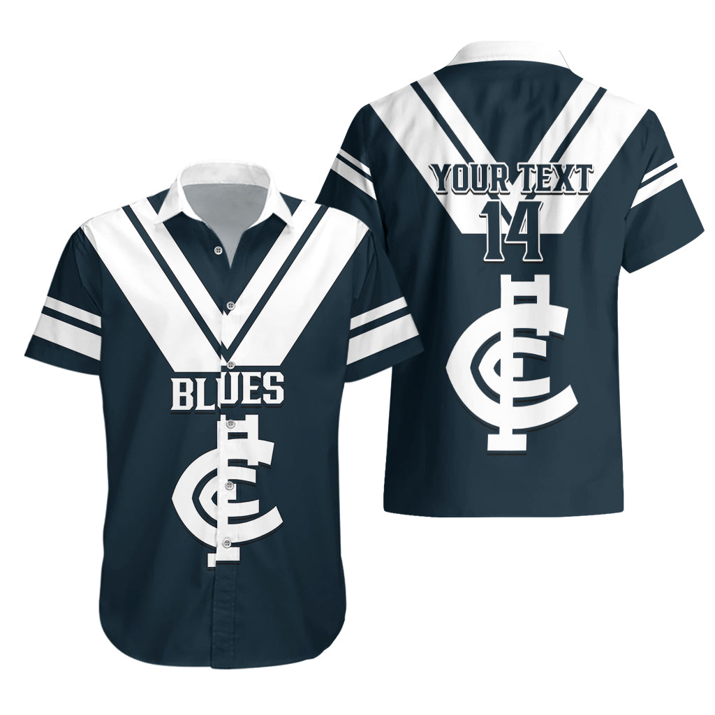 Personalised Carlton Football 2023 Hawaiian Shirt Go Blues Navy Simple Style - Vibe Hoodie Shop