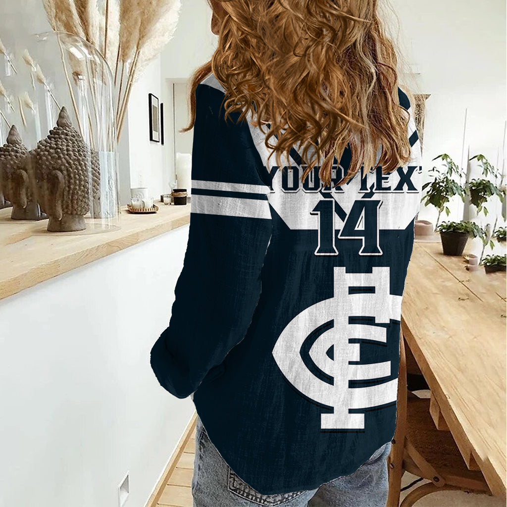 Personalised Carlton Football 2023 Women Casual Shirt Go Blues Navy Simple Style - Vibe Hoodie Shop