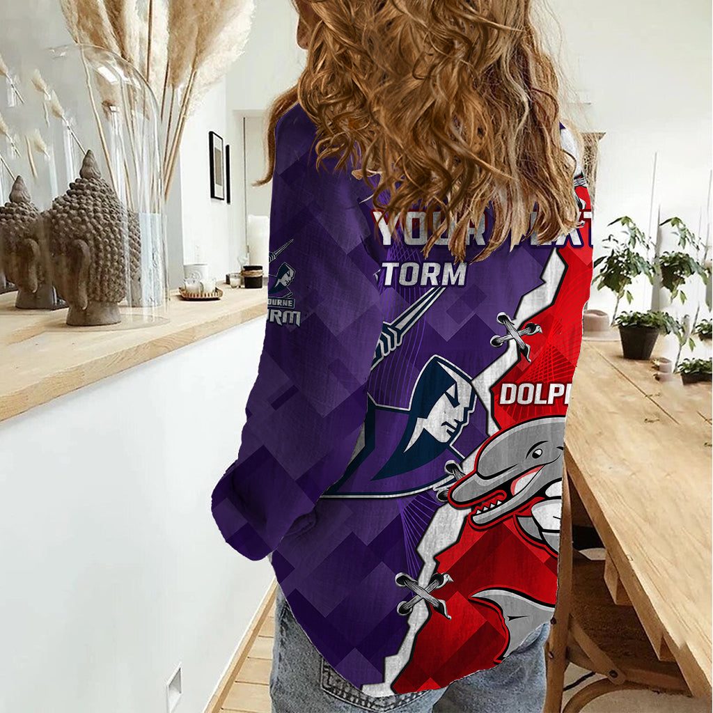 Personalised Storm Mix Dolphins Rugby Women Casual Shirt Sporty Version - Vibe Hoodie Shop