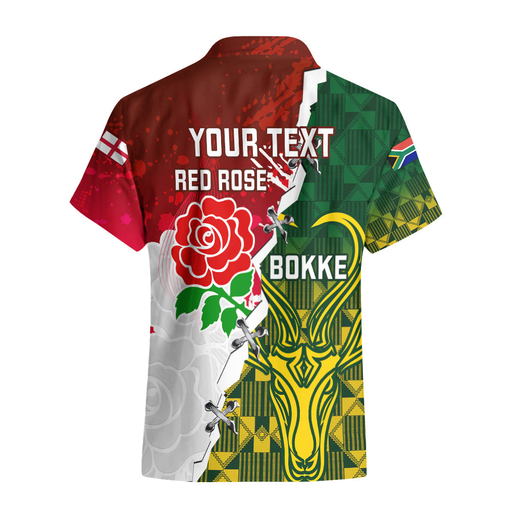 Personalised South Africa And England Rugby Hawaiian Shirt 2023 Springboks Combine Red Roses Sporty Style - Vibe Hoodie Shop