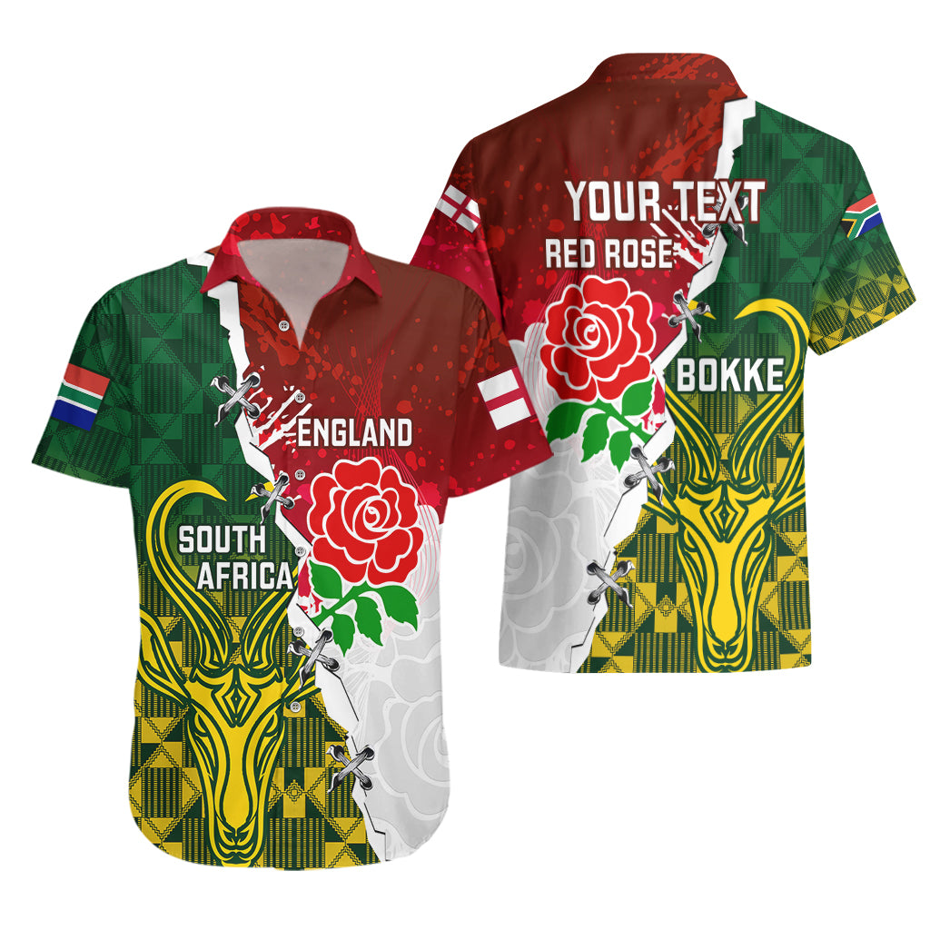 Personalised South Africa And England Rugby Hawaiian Shirt 2023 Springboks Combine Red Roses Sporty Style - Vibe Hoodie Shop