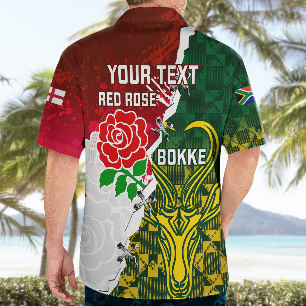Personalised South Africa And England Rugby Hawaiian Shirt 2023 Springboks Combine Red Roses Sporty Style - Vibe Hoodie Shop