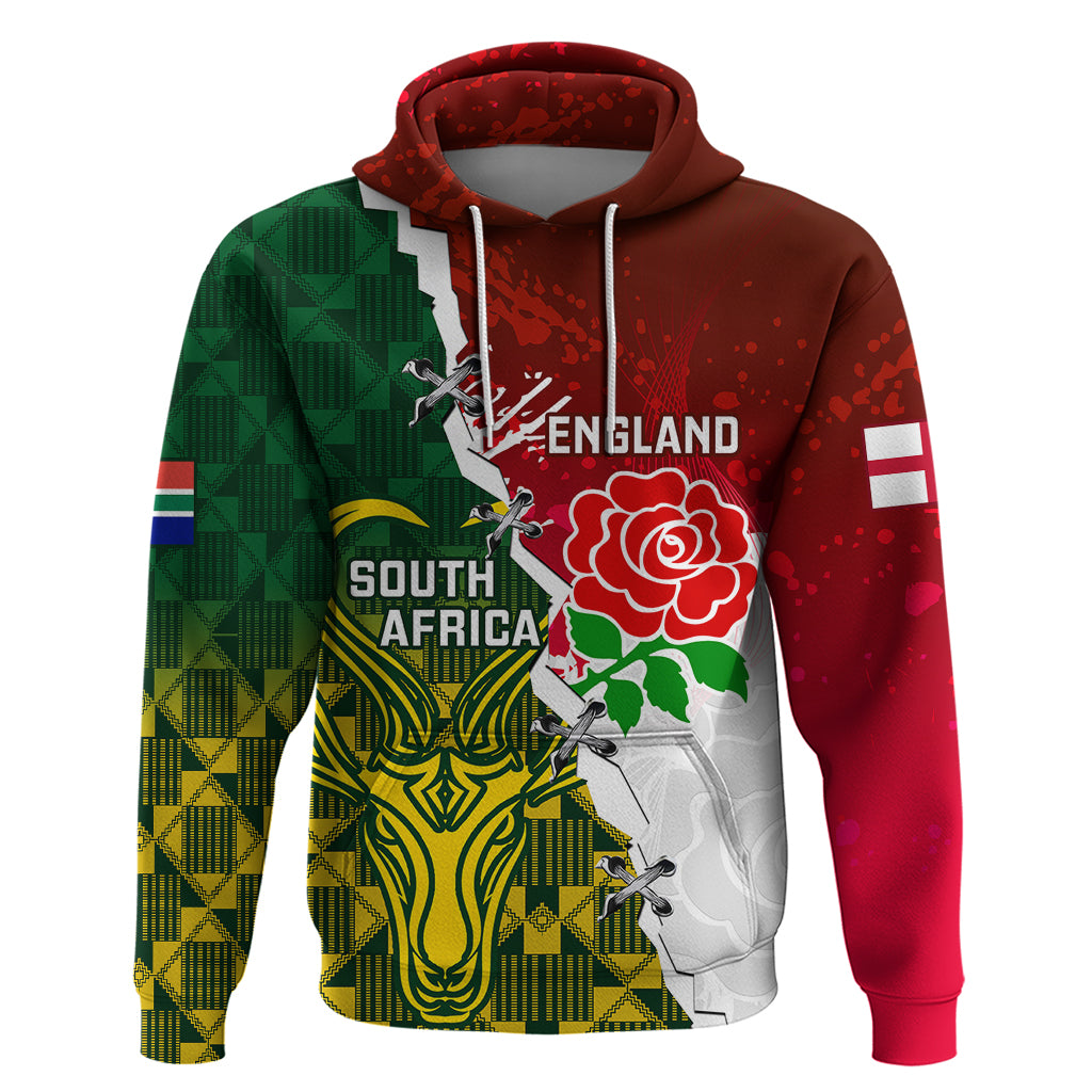 Personalised South Africa And England Rugby Hoodie 2023 Springboks Combine Red Roses Sporty Style - Vibe Hoodie Shop