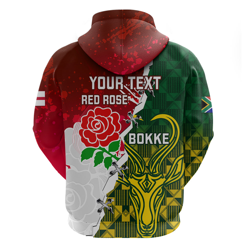 Personalised South Africa And England Rugby Hoodie 2023 Springboks Combine Red Roses Sporty Style - Vibe Hoodie Shop