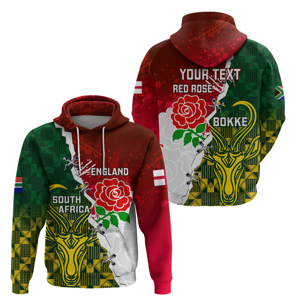 Personalised South Africa And England Rugby Hoodie 2023 Springboks Combine Red Roses Sporty Style - Vibe Hoodie Shop