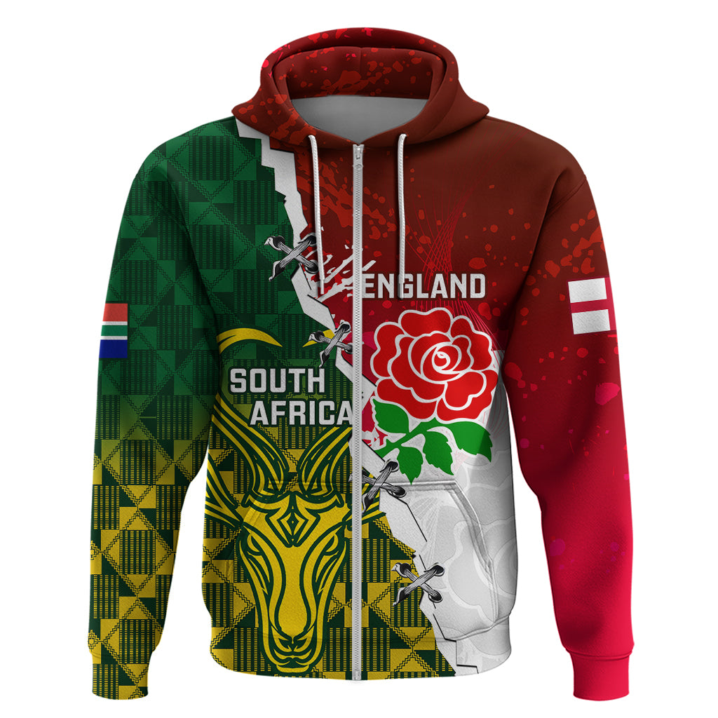 Personalised South Africa And England Rugby Hoodie 2023 Springboks Combine Red Roses Sporty Style - Vibe Hoodie Shop
