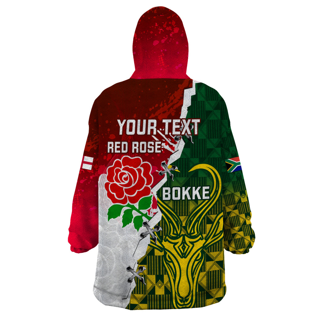 Personalised South Africa And England Rugby Wearable Blanket Hoodie 2023 Springboks Combine Red Roses Sporty Style - Vibe Hoodie Shop