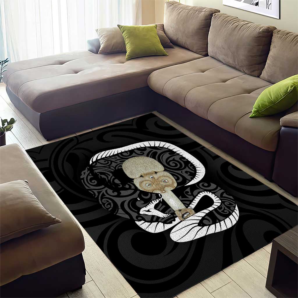 Black New Zealand Eel Area Rug Aotearoa Maori Tuna With Kotiate Weapon - Vibe Hoodie Shop