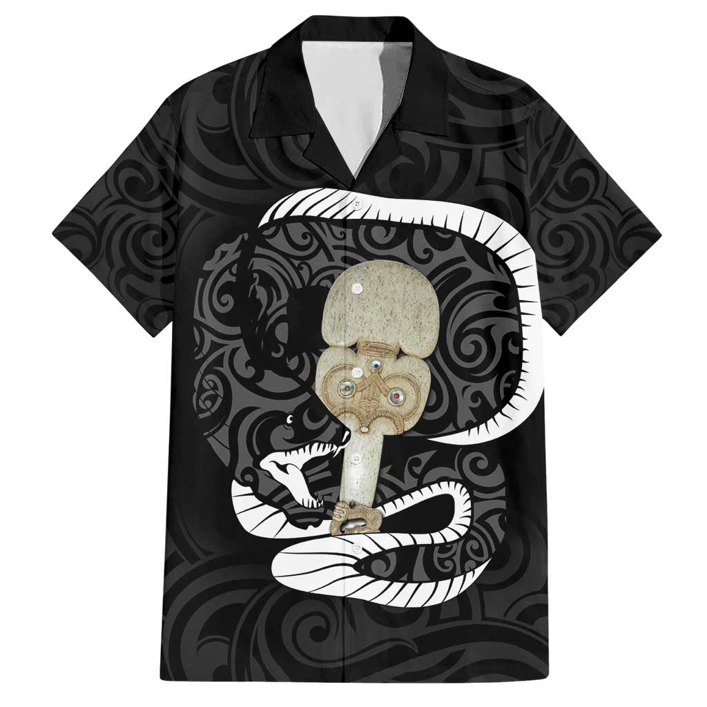 Black New Zealand Eel Hawaiian Shirt Aotearoa Maori Tuna With Kotiate Weapon - Vibe Hoodie Shop