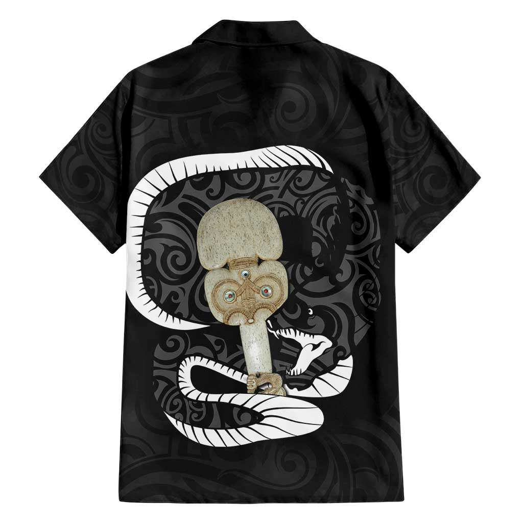 Black New Zealand Eel Hawaiian Shirt Aotearoa Maori Tuna With Kotiate Weapon - Vibe Hoodie Shop