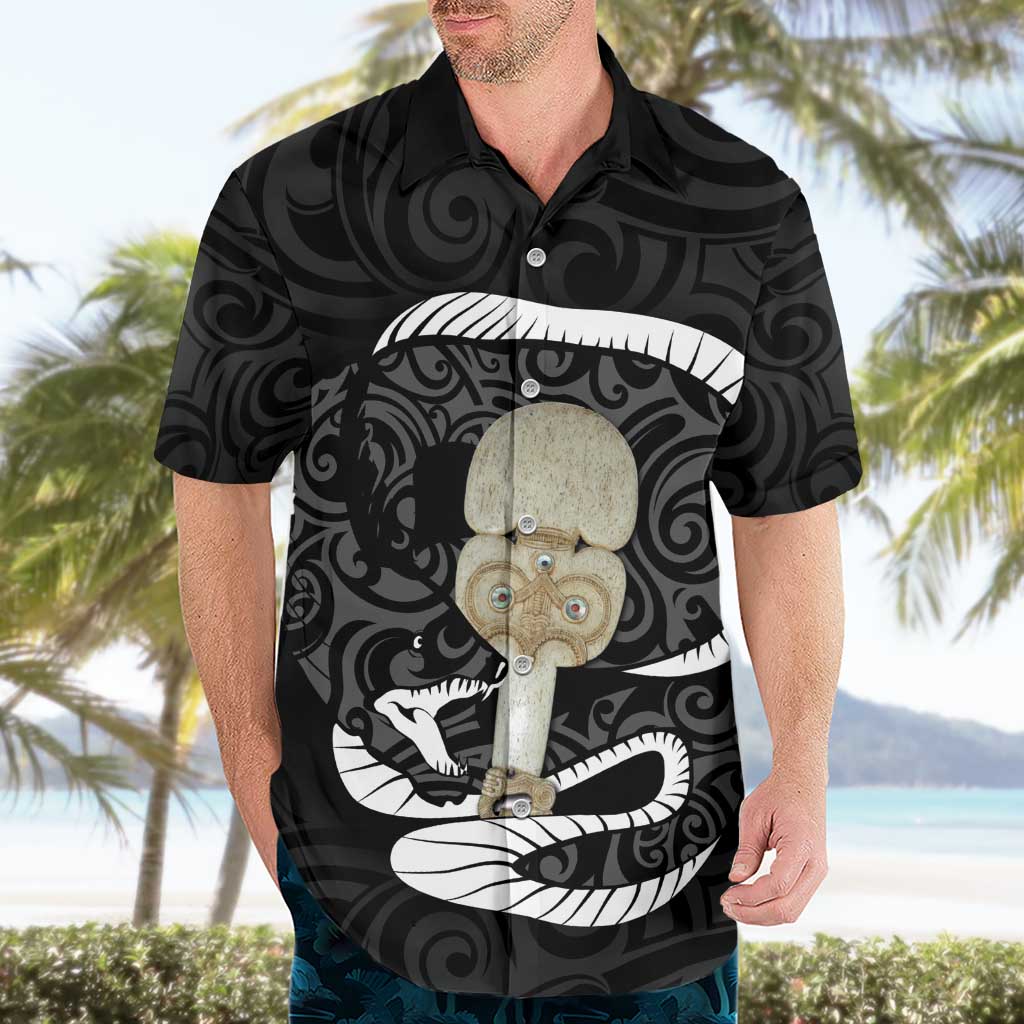 Black New Zealand Eel Hawaiian Shirt Aotearoa Maori Tuna With Kotiate Weapon - Vibe Hoodie Shop