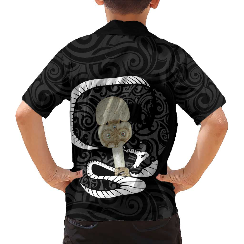 Black New Zealand Eel Hawaiian Shirt Aotearoa Maori Tuna With Kotiate Weapon - Vibe Hoodie Shop