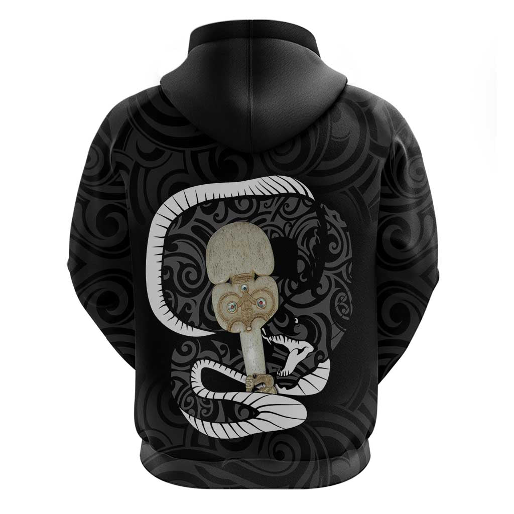 Black New Zealand Eel Hoodie Aotearoa Maori Tuna With Kotiate Weapon - Vibe Hoodie Shop