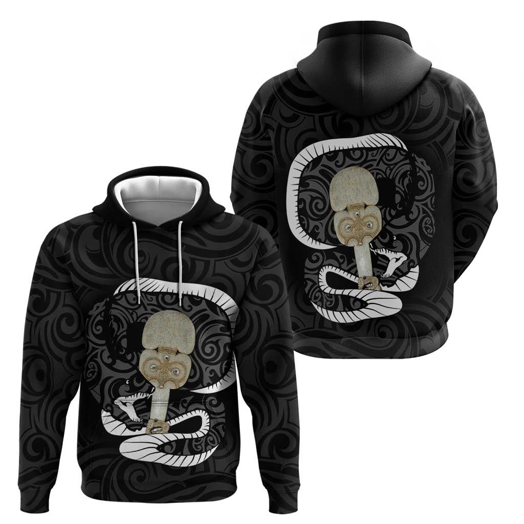 Black New Zealand Eel Hoodie Aotearoa Maori Tuna With Kotiate Weapon - Vibe Hoodie Shop