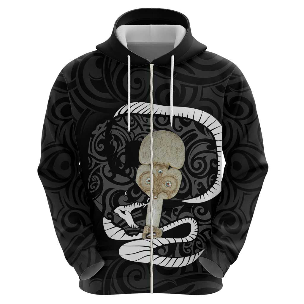 Black New Zealand Eel Hoodie Aotearoa Maori Tuna With Kotiate Weapon - Vibe Hoodie Shop