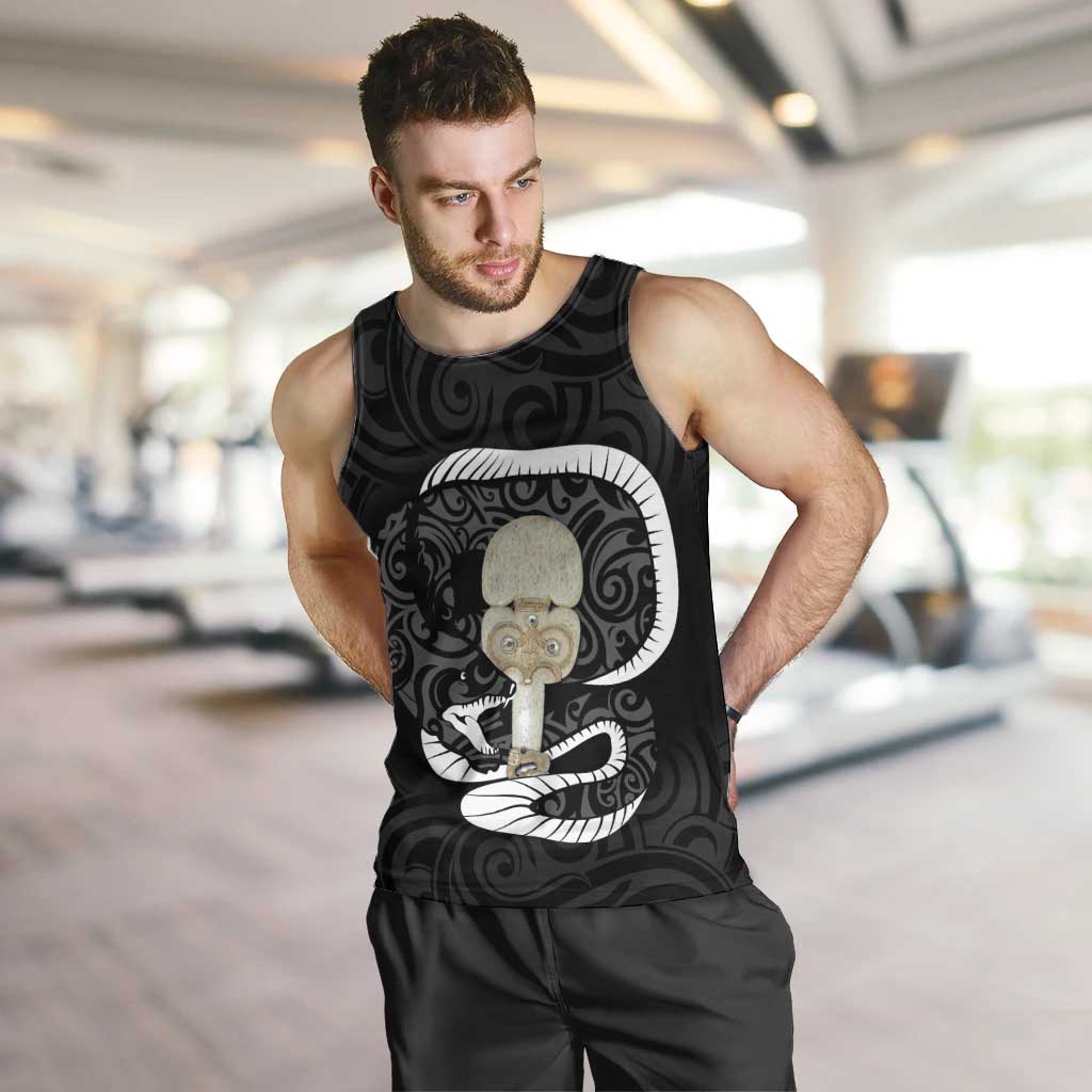 Black New Zealand Eel Men Tank Top Aotearoa Maori Tuna With Kotiate Weapon - Vibe Hoodie Shop