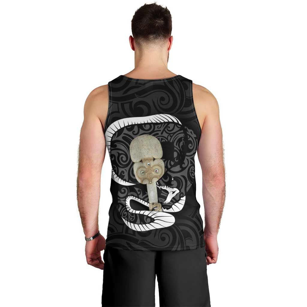 Black New Zealand Eel Men Tank Top Aotearoa Maori Tuna With Kotiate Weapon - Vibe Hoodie Shop