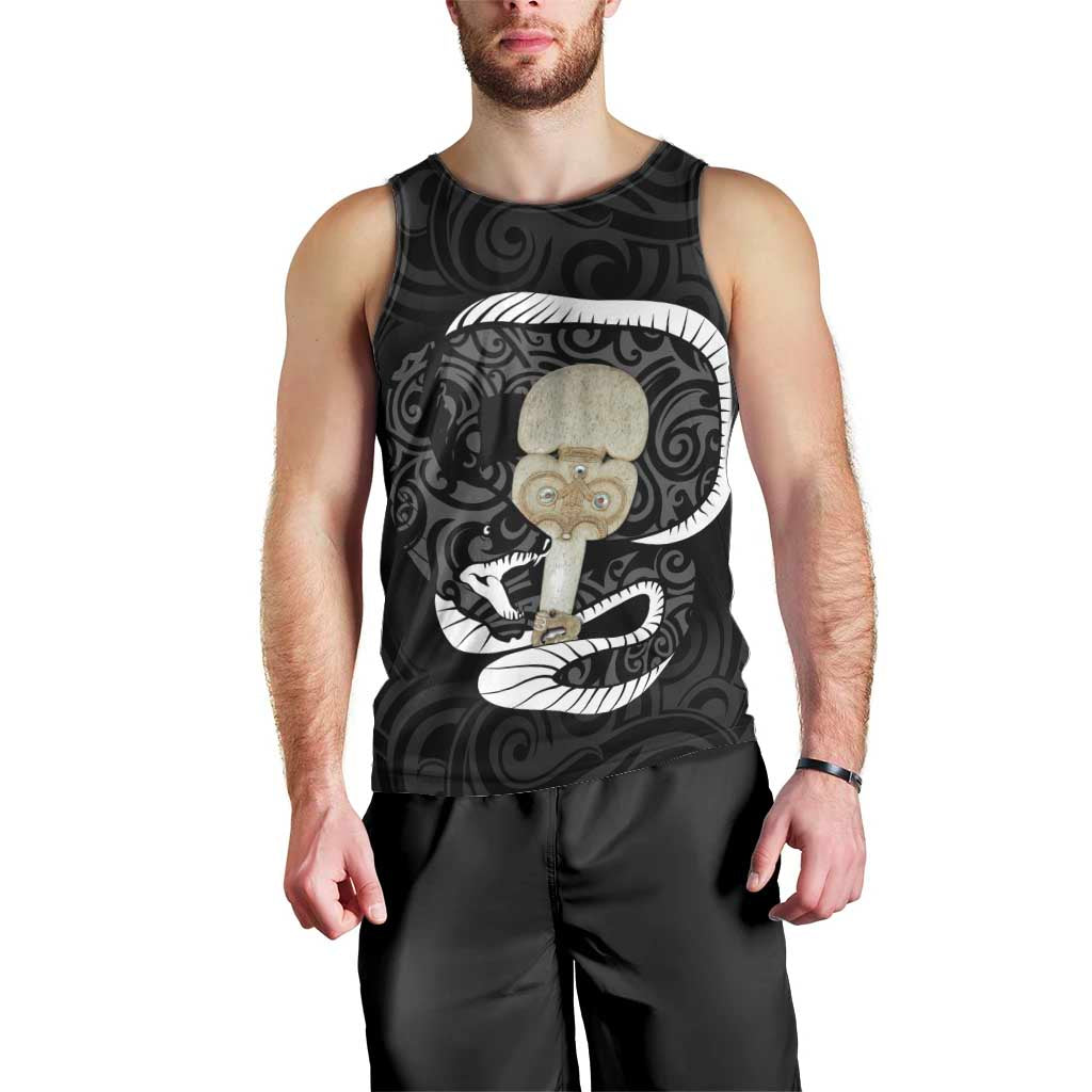 Black New Zealand Eel Men Tank Top Aotearoa Maori Tuna With Kotiate Weapon - Vibe Hoodie Shop