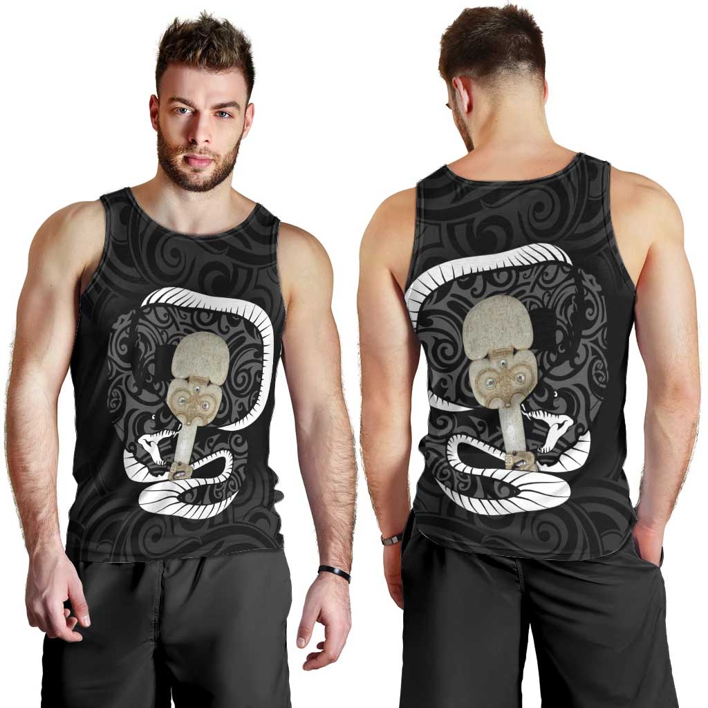 Black New Zealand Eel Men Tank Top Aotearoa Maori Tuna With Kotiate Weapon - Vibe Hoodie Shop
