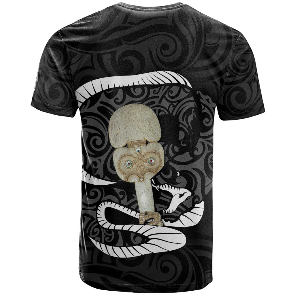 Black New Zealand Eel T Shirt Aotearoa Maori Tuna With Kotiate Weapon - Vibe Hoodie Shop