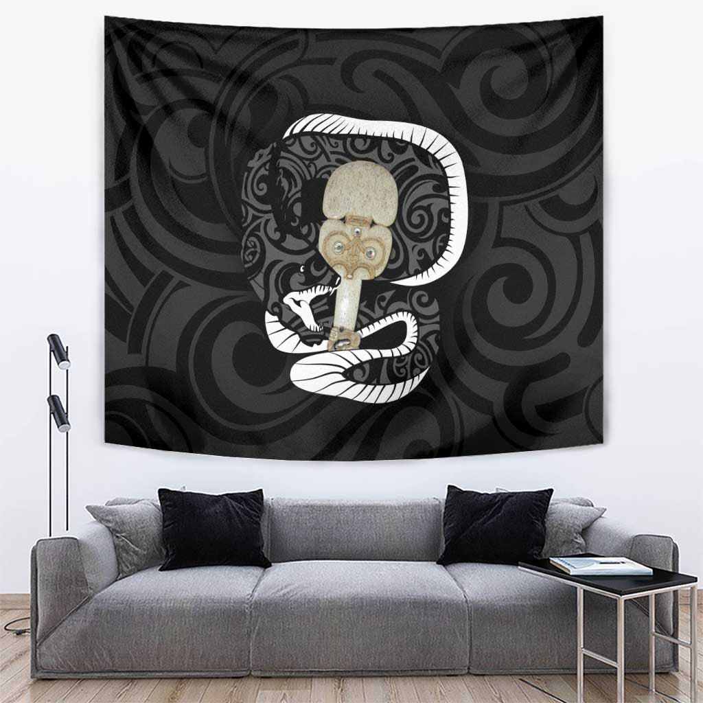 Black New Zealand Eel Tapestry Aotearoa Maori Tuna With Kotiate Weapon - Vibe Hoodie Shop