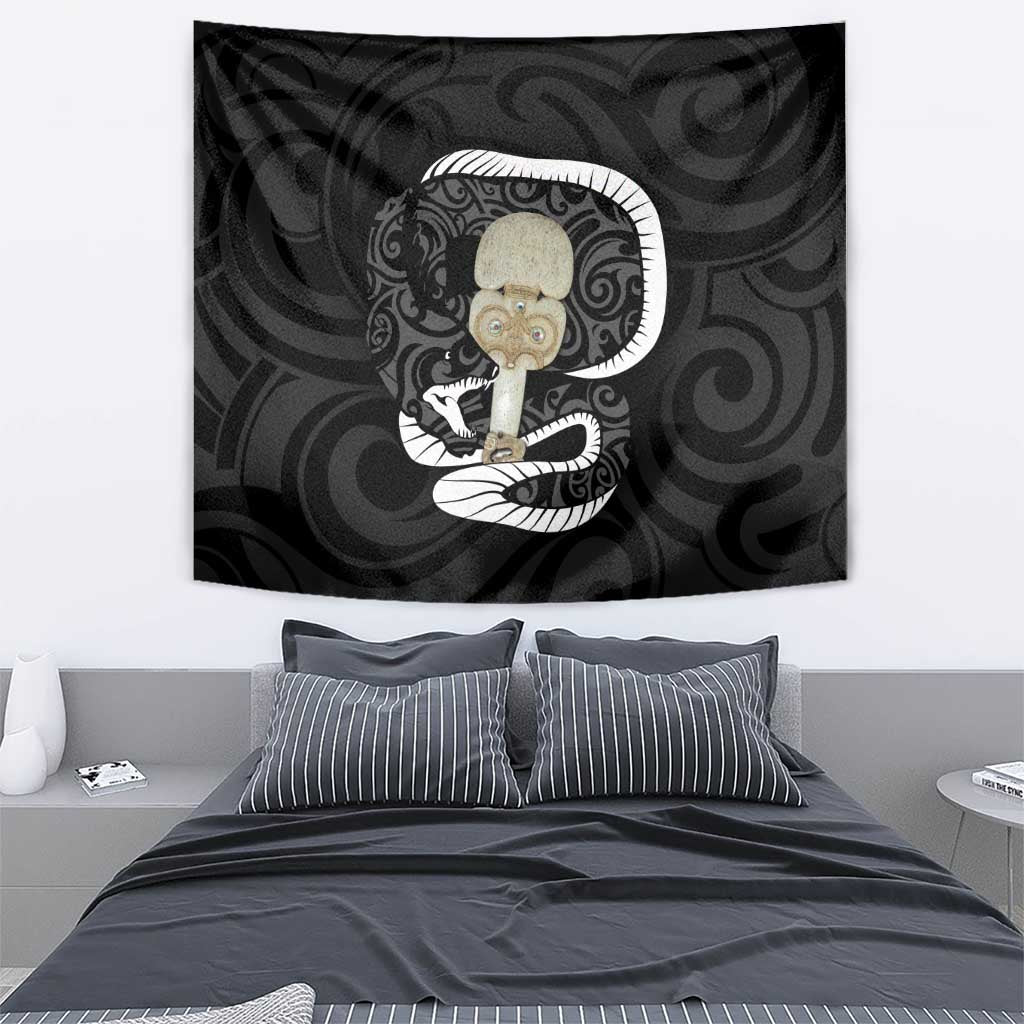 Black New Zealand Eel Tapestry Aotearoa Maori Tuna With Kotiate Weapon - Vibe Hoodie Shop