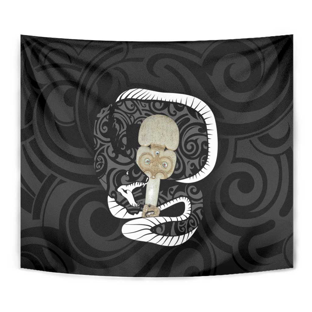 Black New Zealand Eel Tapestry Aotearoa Maori Tuna With Kotiate Weapon - Vibe Hoodie Shop