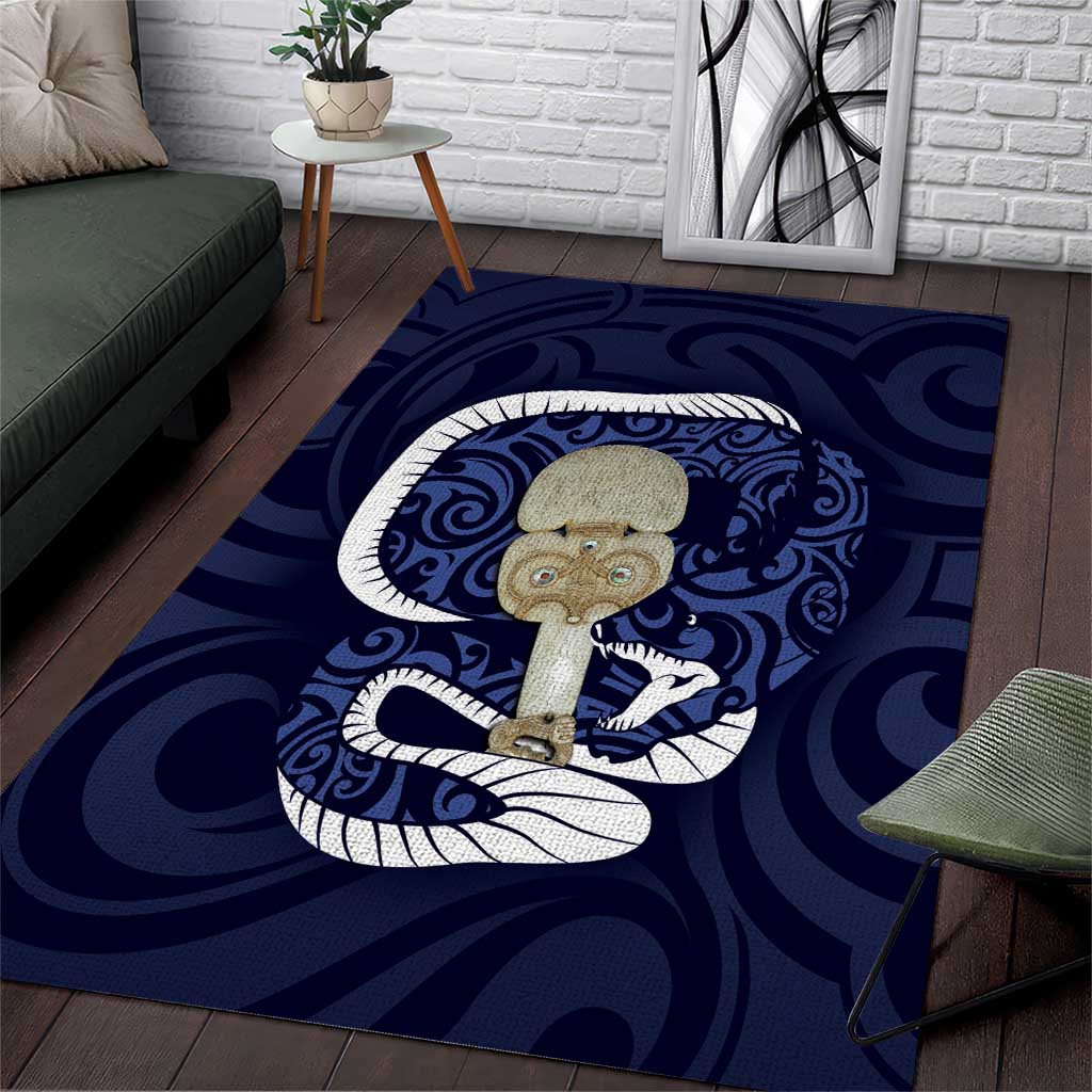 Blue New Zealand Eel Area Rug Aotearoa Maori Tuna With Kotiate Weapon - Vibe Hoodie Shop