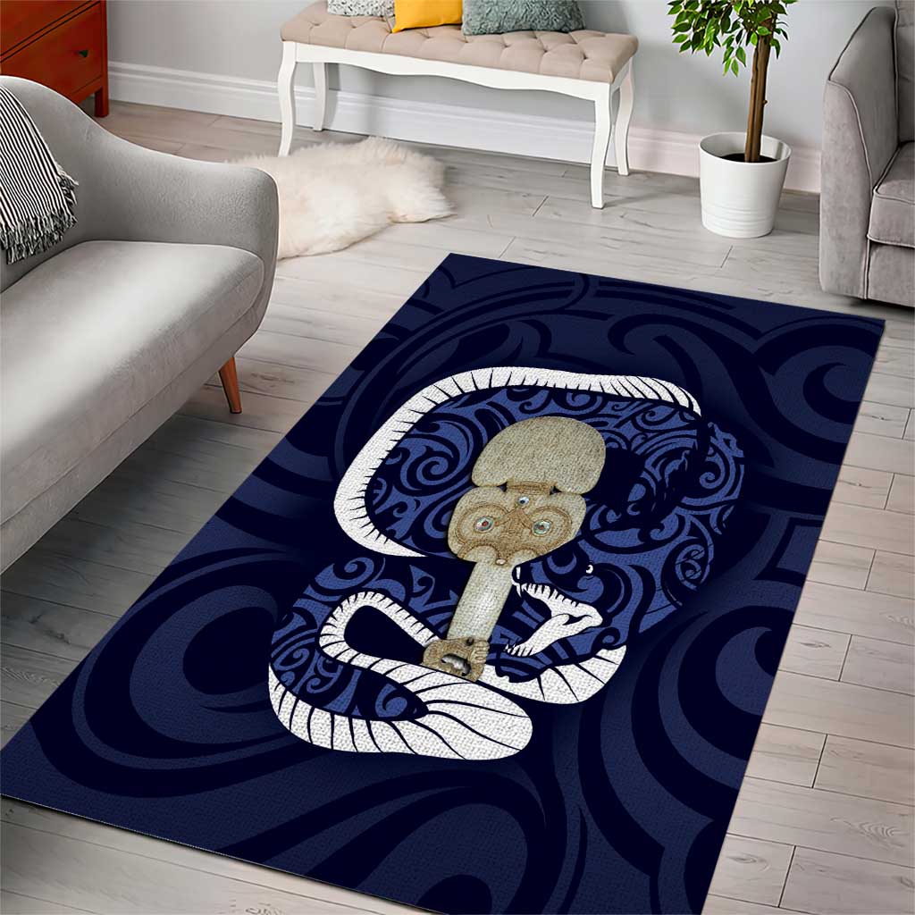 Blue New Zealand Eel Area Rug Aotearoa Maori Tuna With Kotiate Weapon - Vibe Hoodie Shop